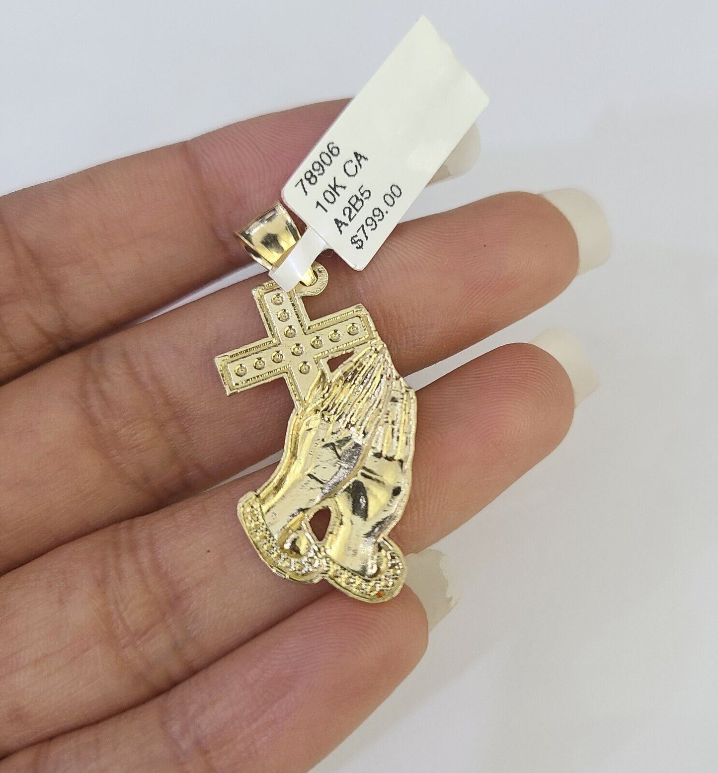 10k Milano Rope Chain Praying Hands Cross Charm Necklace SET 3mm 18" 20" 22" 24" - GoldenlinQ