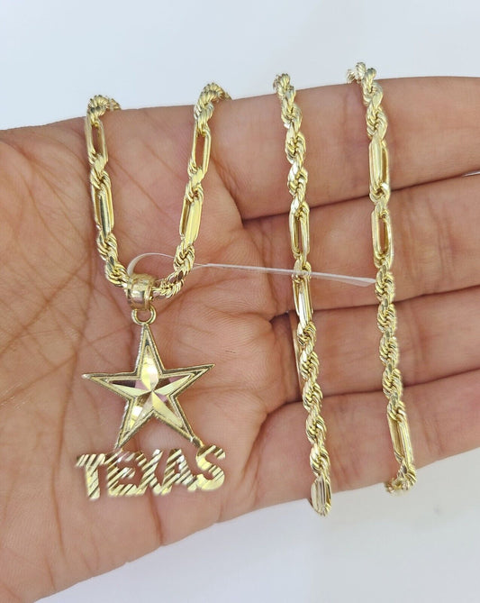 10k Milano Rope Chain Texas Charm Necklace SET 3mm 18" 20" 22" 24" Pendant - GoldenlinQ