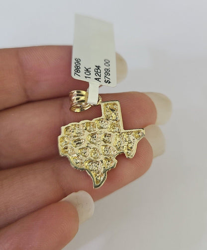 10k Milano Rope Chain Texas Nugget Charm Necklace SET 3mm 18" 20" 22" 24 Pendant - GoldenlinQ