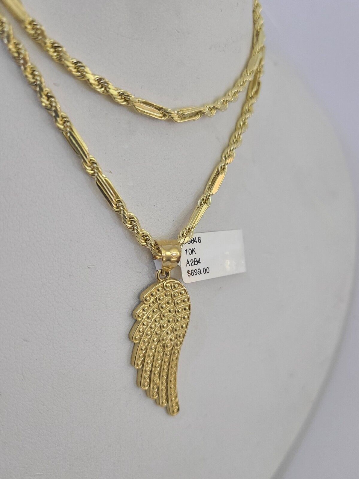 10k Milano Rope Chain Wings Charm Necklace SET 3mm 18" 20" 22" 24" - GoldenlinQ
