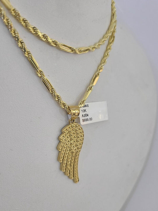 10k Milano Rope Chain Wings Charm Necklace SET 3mm 18" 20" 22" 24" - GoldenlinQ