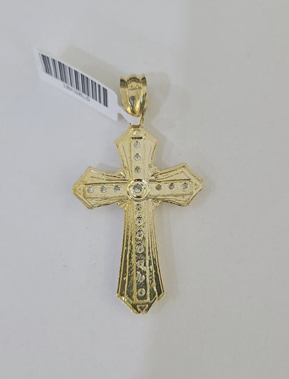 10k Nugget Cross Charm Miami Cuban Chain 4mm 22 inch SET Yellow Gold - Reva Jeweler
