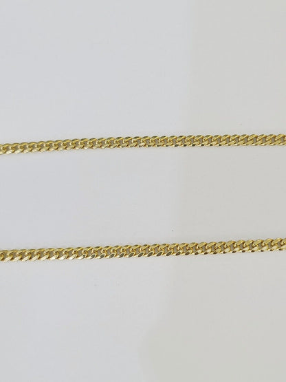 10k Nugget Cross Charm Miami Cuban Chain 4mm 22 inch SET Yellow Gold - Reva Jeweler