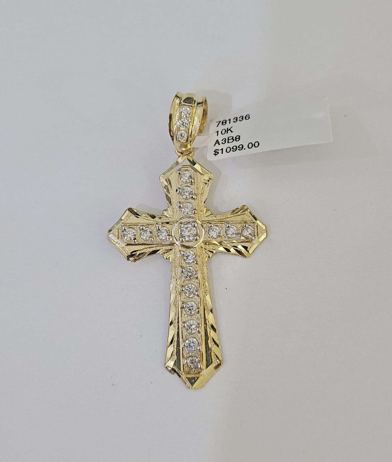 10k Nugget Cross Charm Miami Cuban Chain 4mm 22 inch SET Yellow Gold - Reva Jeweler