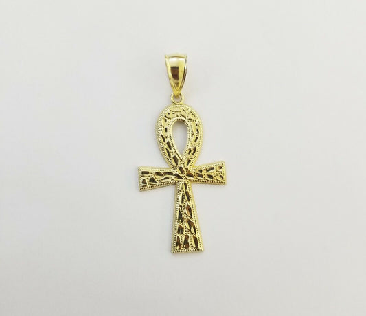 10k Nugget Style Yellow Gold Cross Pendant Real 10kt Mens Jesus Cross Pendant - Reva Jeweler