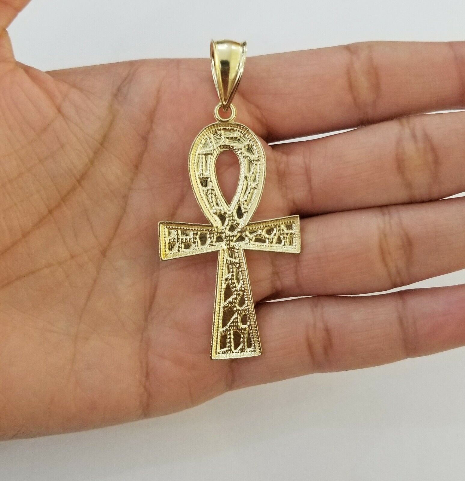 10k Nugget Style Yellow Gold Cross Pendant Real 10kt Mens Jesus Cross Pendant - Reva Jeweler