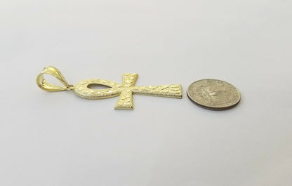 10k Nugget Style Yellow Gold Cross Pendant Real 10kt Mens Jesus Cross Pendant - Reva Jeweler