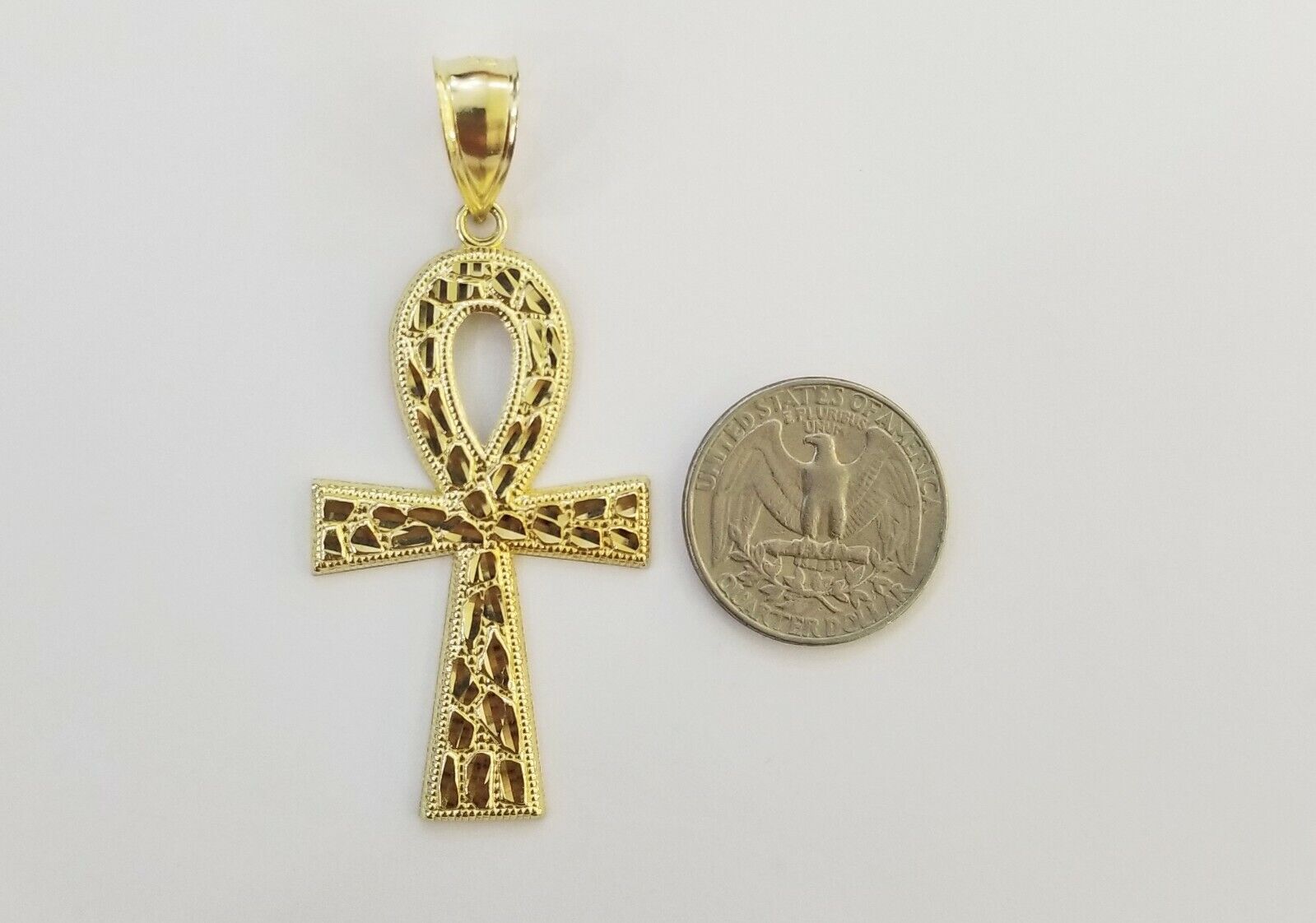 10k Nugget Style Yellow Gold Cross Pendant Real 10kt Mens Jesus Cross Pendant - Reva Jeweler