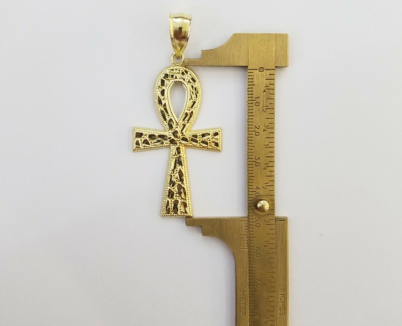 10k Nugget Style Yellow Gold Cross Pendant Real 10kt Mens Jesus Cross Pendant - Reva Jeweler
