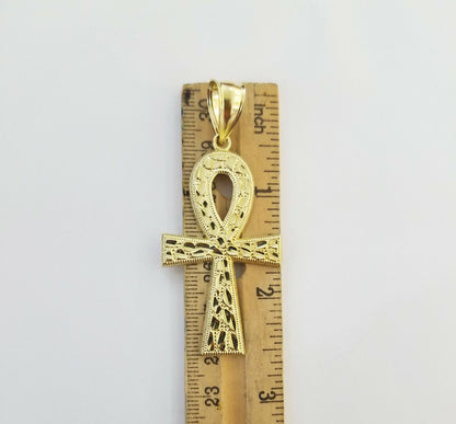 10k Nugget Style Yellow Gold Cross Pendant Real 10kt Mens Jesus Cross Pendant - Reva Jeweler