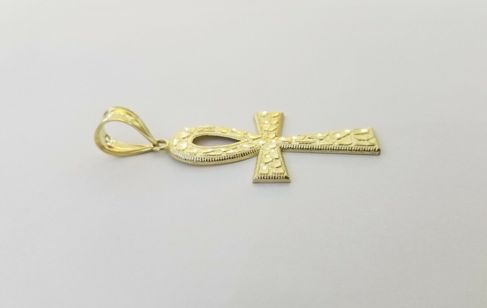 10k Nugget Style Yellow Gold Cross Pendant Real 10kt Mens Jesus Cross Pendant - Reva Jeweler