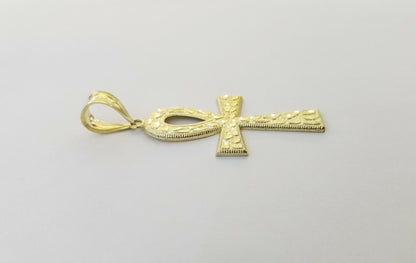 10k Nugget Style Yellow Gold Cross Pendant Real 10kt Mens Jesus Cross Pendant - Reva Jeweler