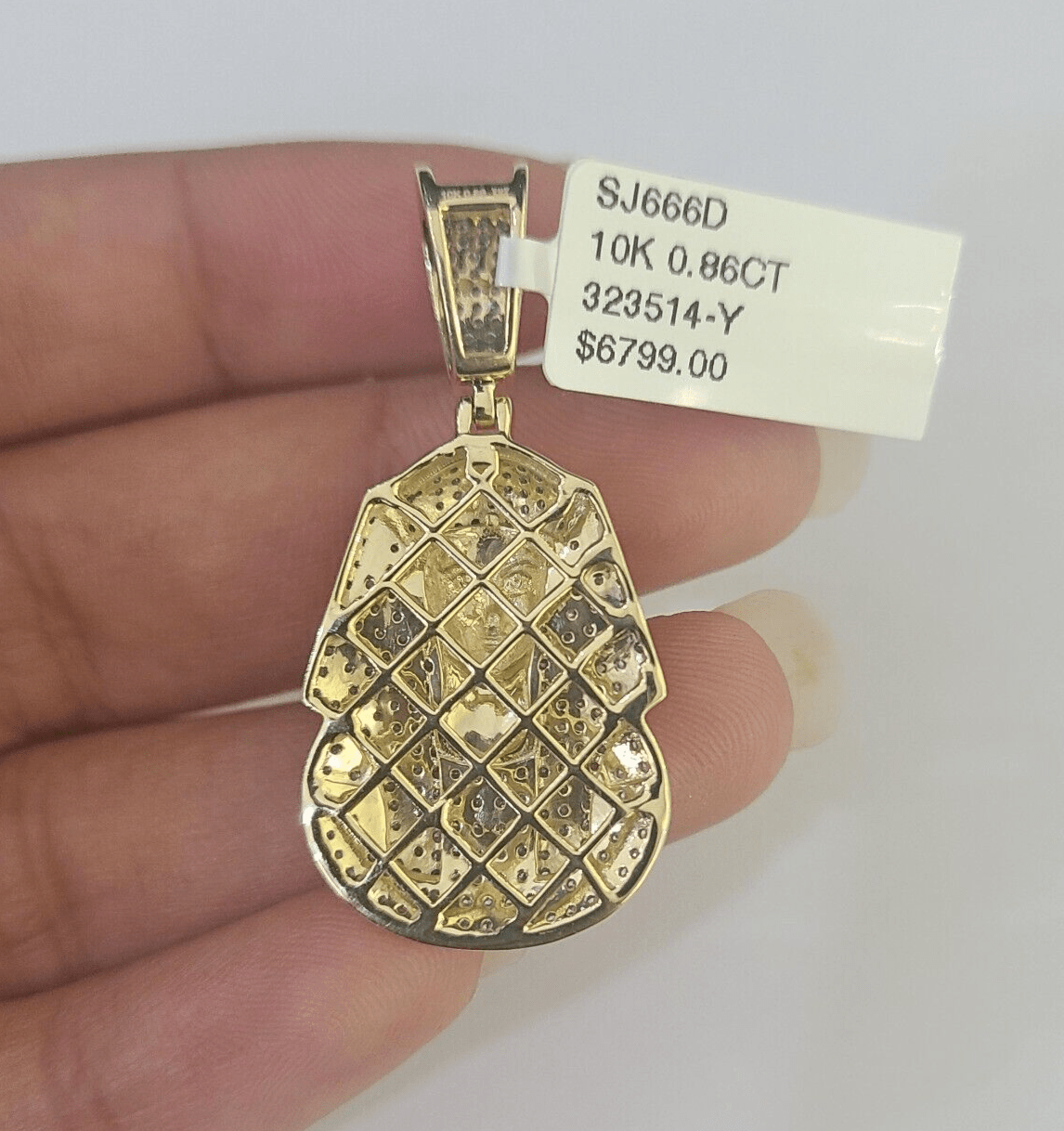 10k Pharaoh Head Diamond Pendant Charm Yellow Gold Men Women Real 10Kt 1.5 inch - GoldenlinQ