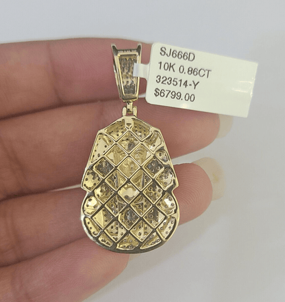 10k Pharaoh Head Diamond Pendant Charm Yellow Gold Men Women Real 10Kt 1.5 inch - GoldenlinQ