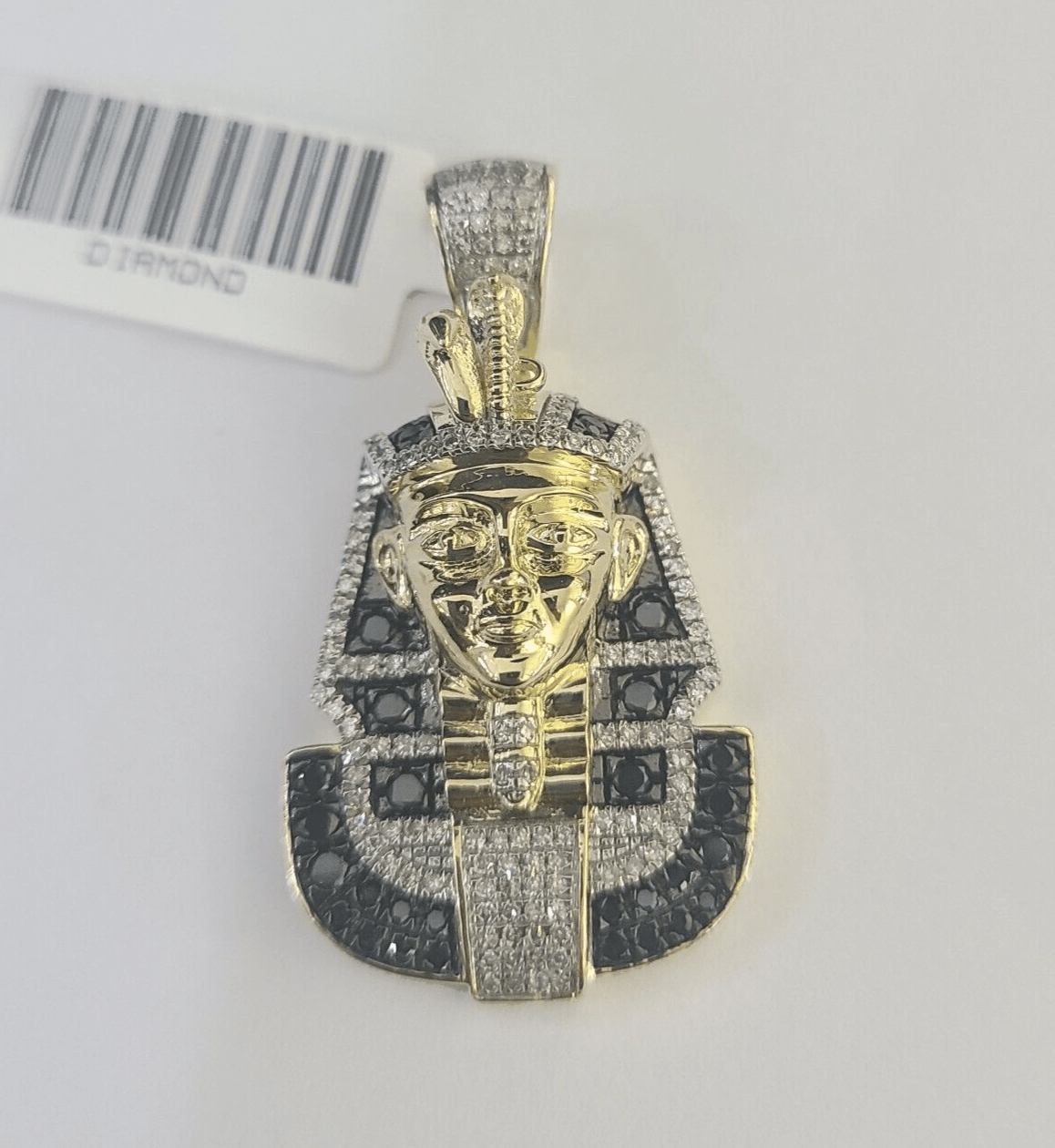 10k Pharaoh Head Diamond Pendant Charm Yellow Gold Men Women Real 10Kt 1.5 inch - GoldenlinQ