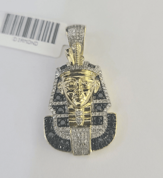 10k Pharaoh Head Diamond Pendant Charm Yellow Gold Men Women Real 10Kt 1.5 inch - GoldenlinQ