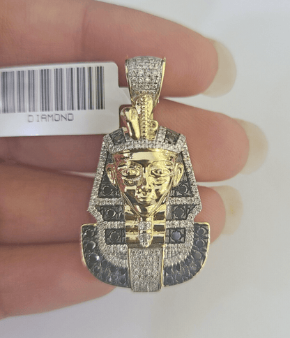 10k Pharaoh Head Diamond Pendant Charm Yellow Gold Men Women Real 10Kt 1.5 inch - GoldenlinQ