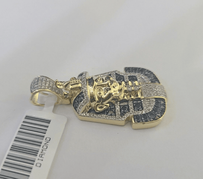 10k Pharaoh Head Diamond Pendant Charm Yellow Gold Men Women Real 10Kt 1.5 inch - GoldenlinQ