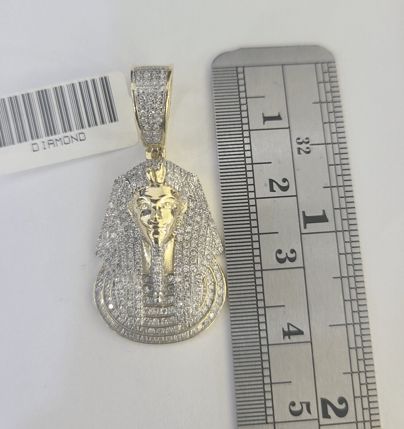10k Pharaoh Head Diamond Pendant Charm Yellow Gold Men Women Real 10Kt 1.5 inch - GoldenlinQ