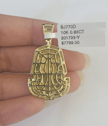 10k Pharaoh Head Diamond Pendant Charm Yellow Gold Men Women Real 10Kt 1.5 inch - GoldenlinQ