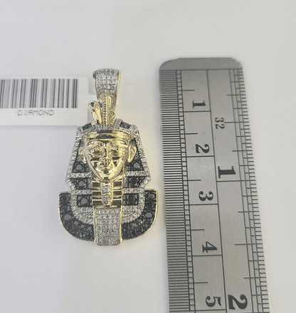 10k Pharaoh Head Diamond Pendant Charm Yellow Gold Men Women Real 10Kt 1.5 inch - GoldenlinQ