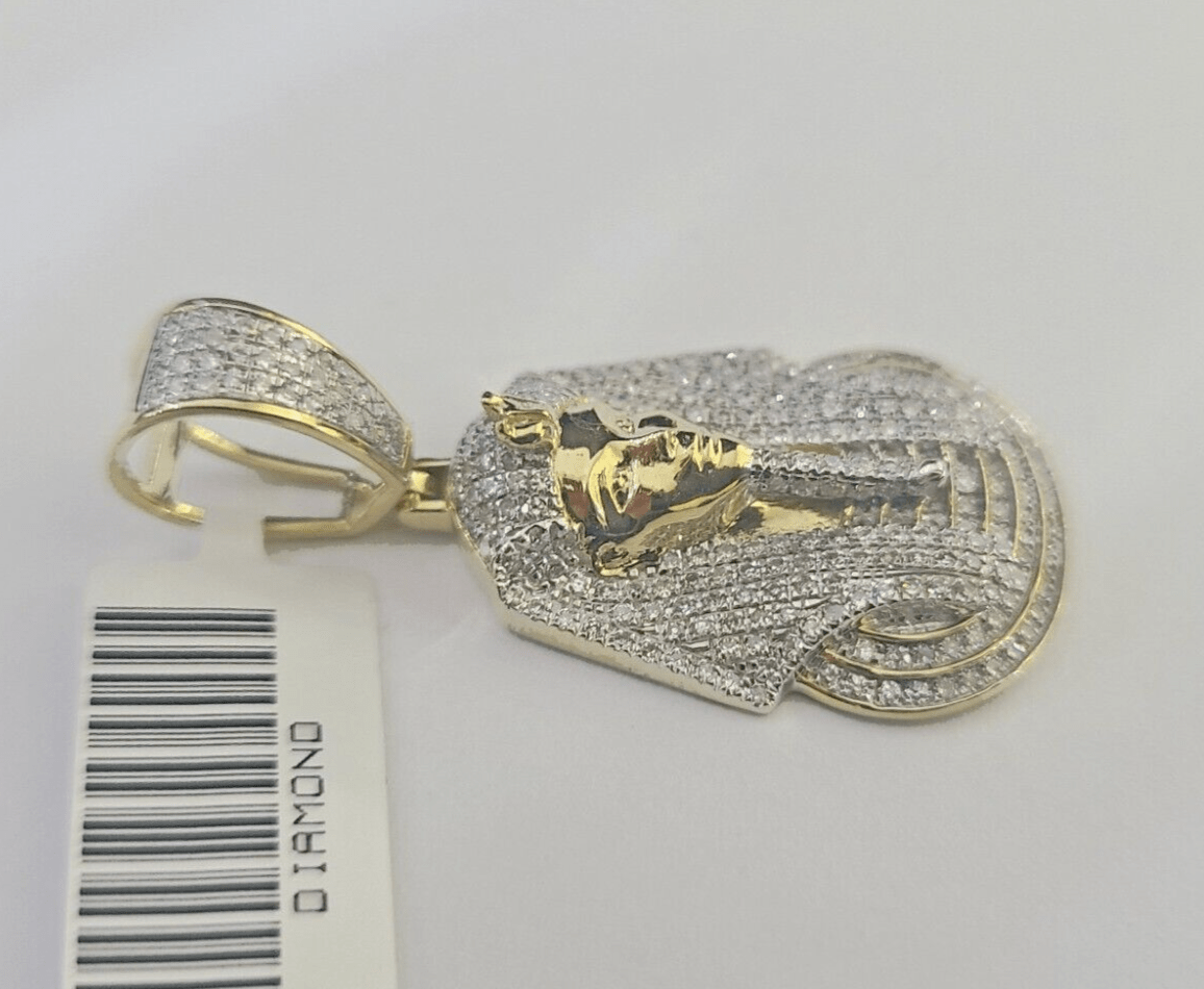 10k Pharaoh Head Diamond Pendant Charm Yellow Gold Men Women Real 10Kt 1.5 inch - GoldenlinQ