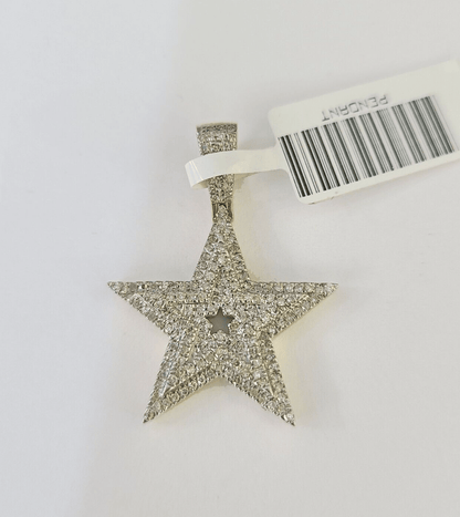 10K Real Diamond Star Emoji Charm 1.25 Inch Emoji Pendant 10kt Yellow Gold - GoldenlinQ
