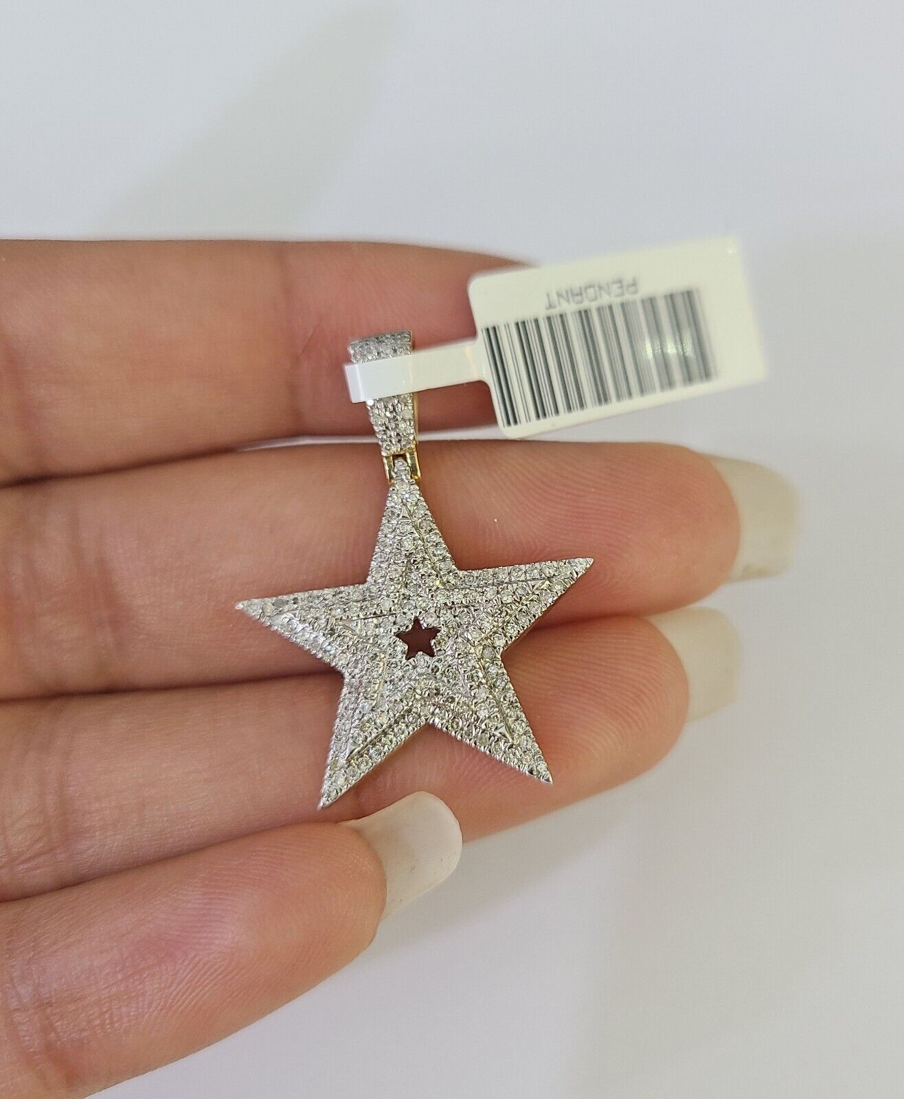 10K Real Diamond Star Emoji Charm 1.25 Inch Emoji Pendant 10kt Yellow Gold - GoldenlinQ