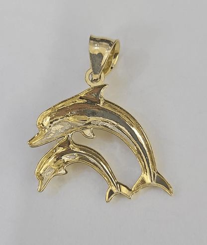 10K Real Dolphin Charm Pendant Yellow Gold 1" Genuine - GoldenlinQ