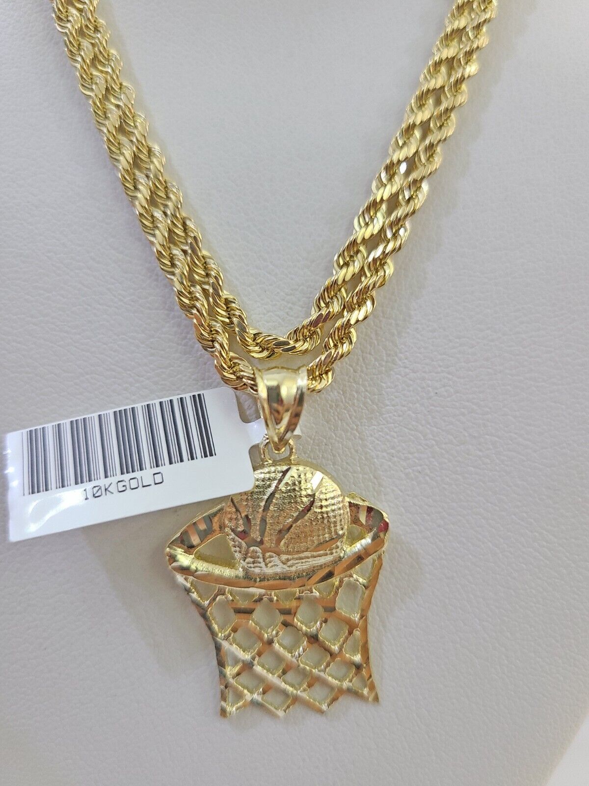 10k Real Gold Basketball Goal Pendant with 3mm 22'' Rope Chain Necklace Set - Reva Jeweler