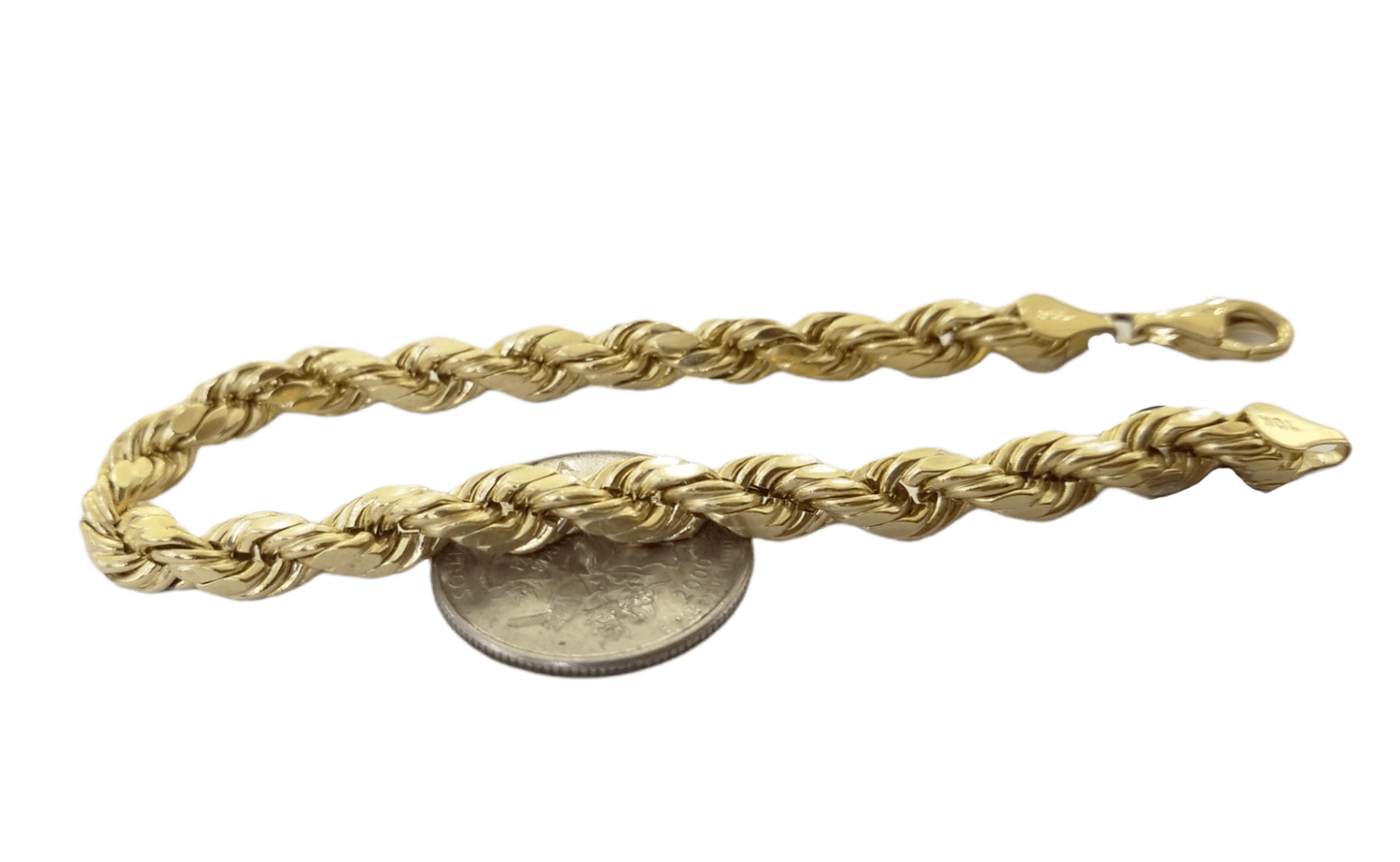 10K Real Gold Bracelet 8" Inch Rope Chain 6mm Lobster Lock Yellow Gold - Reva Jeweler