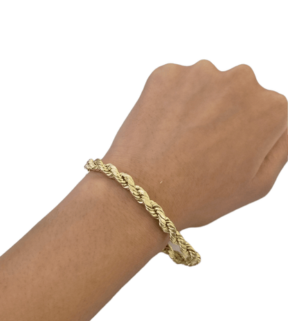 10K Real Gold Bracelet 8" Inch Rope Chain 6mm Lobster Lock Yellow Gold - Reva Jeweler