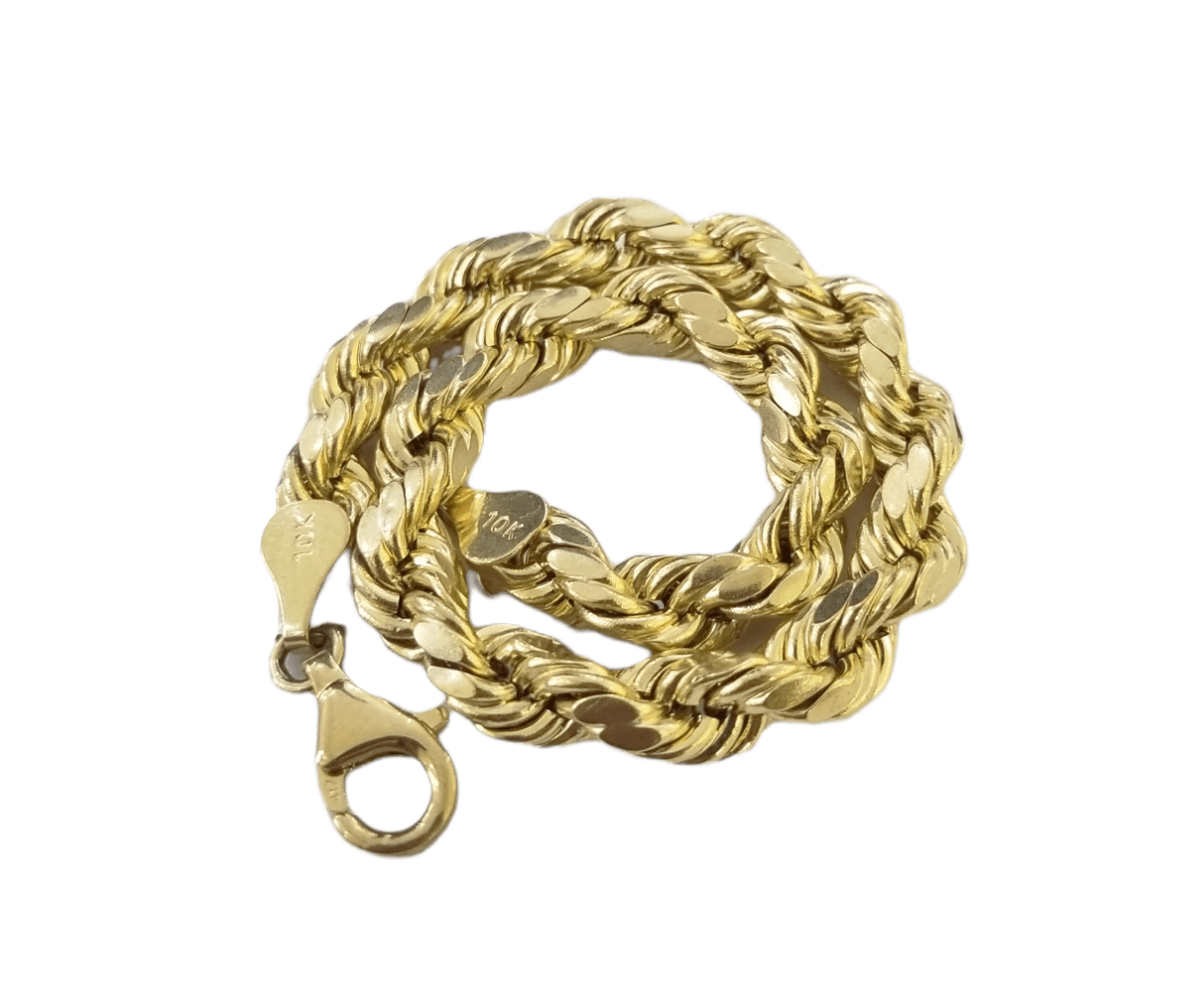 10K Real Gold Bracelet 8" Inch Rope Chain 6mm Lobster Lock Yellow Gold - Reva Jeweler
