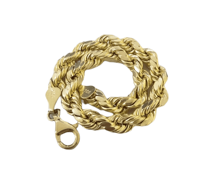 10K Real Gold Bracelet 8" Inch Rope Chain 6mm Lobster Lock Yellow Gold - Reva Jeweler