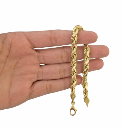 10K Real Gold Bracelet 8" Inch Rope Chain 6mm Lobster Lock Yellow Gold - Reva Jeweler