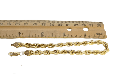 10K Real Gold Bracelet 9" Inch Rope Chain 5mm Lobster Lock Yellow Gold - Reva Jeweler
