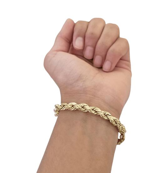 10K Real Gold Bracelet 9" Inch Rope Chain 5mm Lobster Lock Yellow Gold - Reva Jeweler