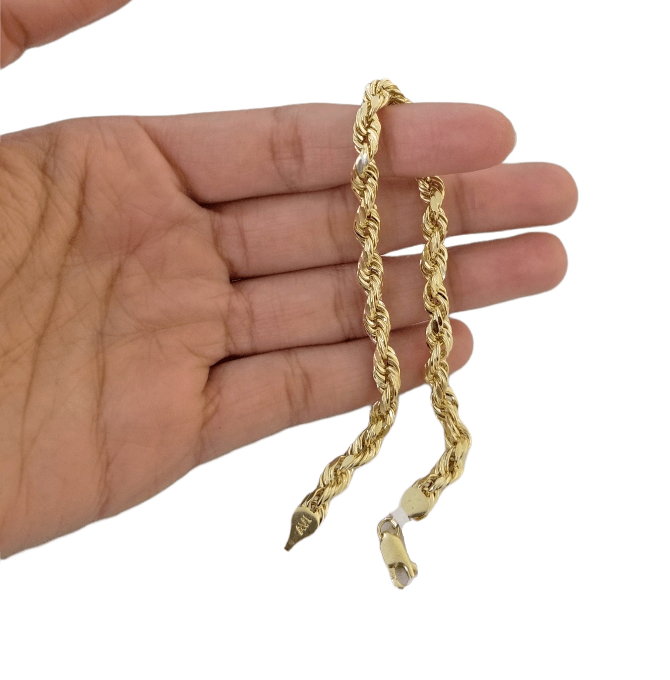 10K Real Gold Bracelet 9" Inch Rope Chain 5mm Lobster Lock Yellow Gold - Reva Jeweler