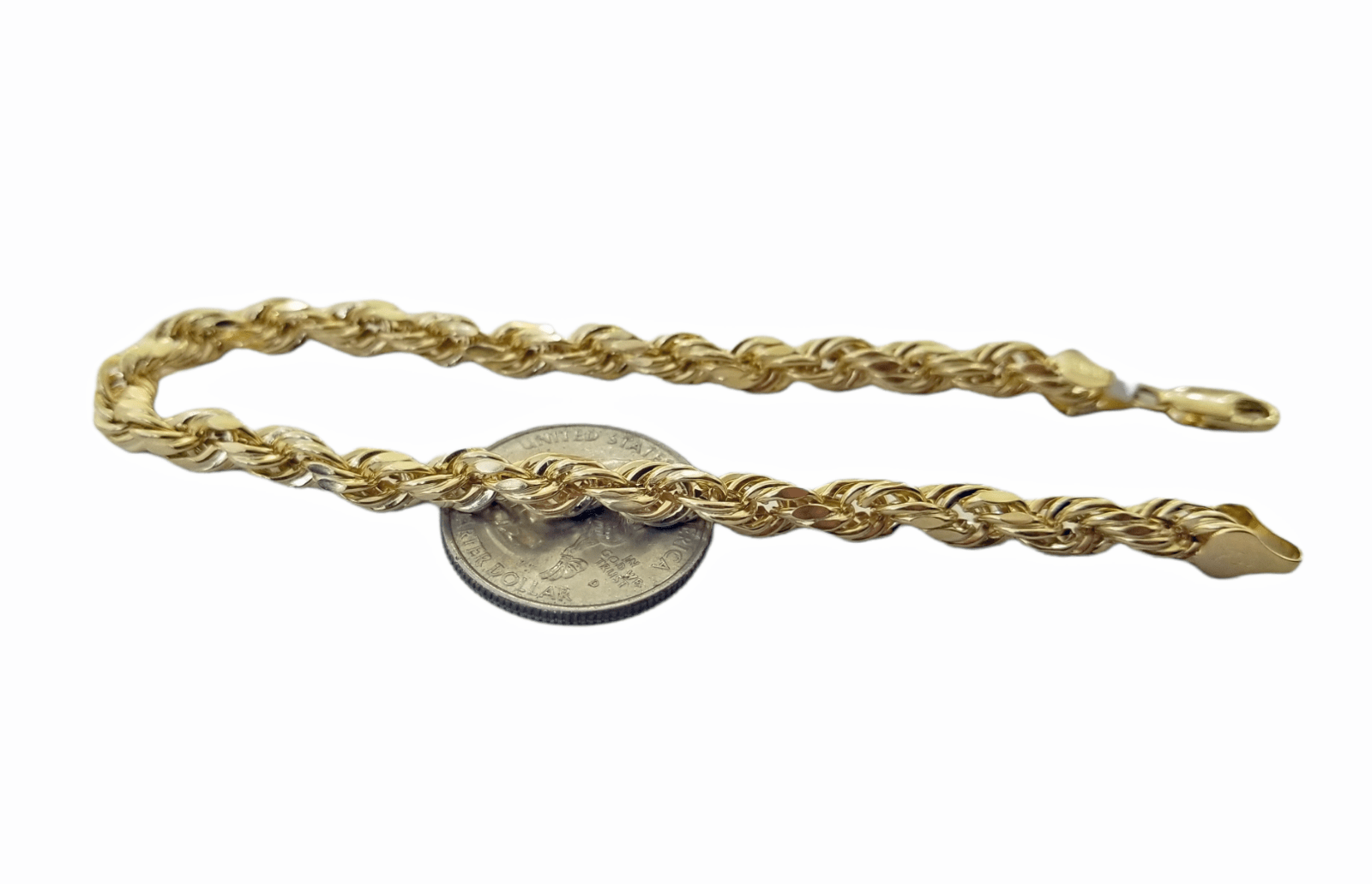 10K Real Gold Bracelet 9" Inch Rope Chain 5mm Lobster Lock Yellow Gold - Reva Jeweler