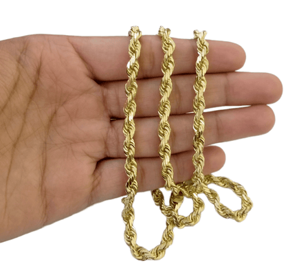 10k Real Gold Chain Solid Rope Necklace 7mm 20 Inch On Sale Free Shipping - Reva Jeweler