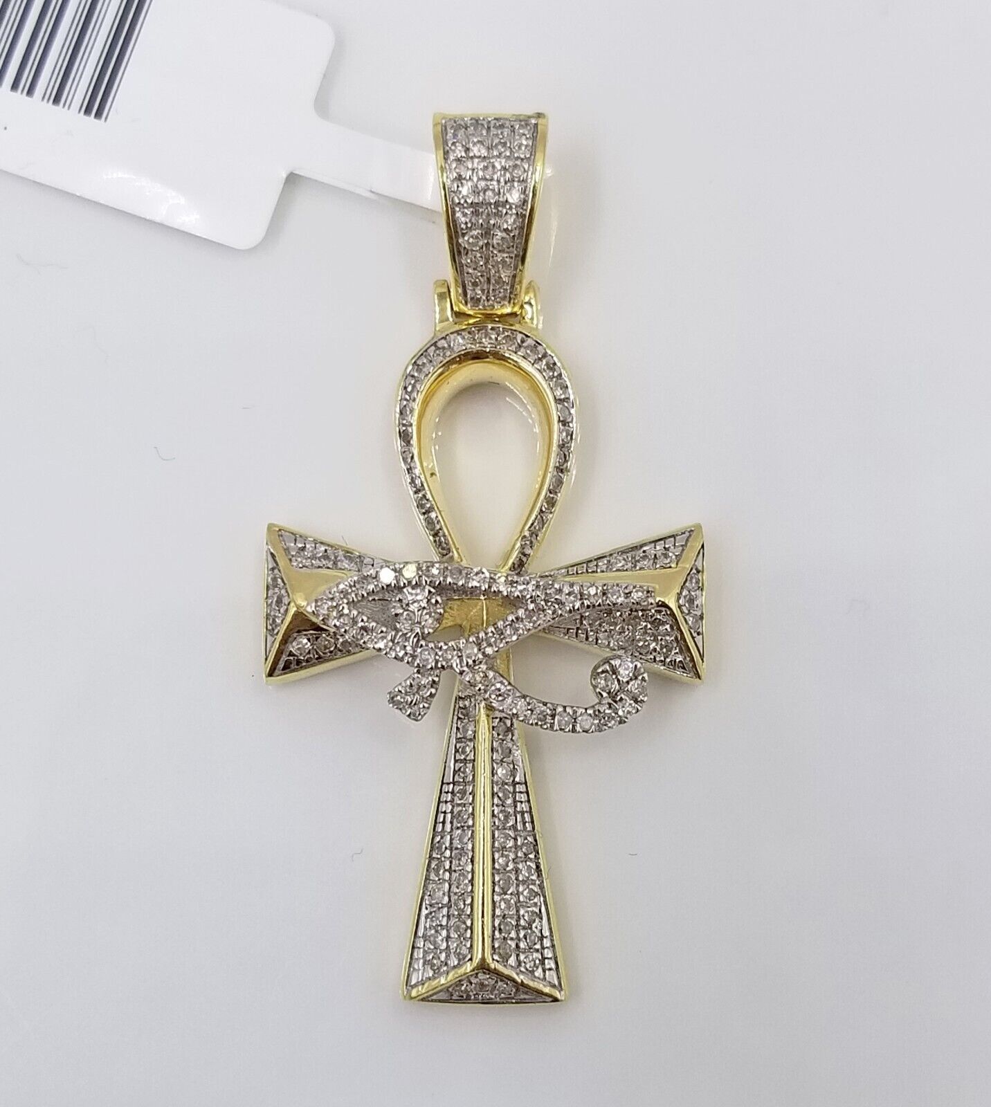 10k Real Gold Cross Evil Eye Pendant Genuine Diamonds Charm 10KT - Reva Jeweler