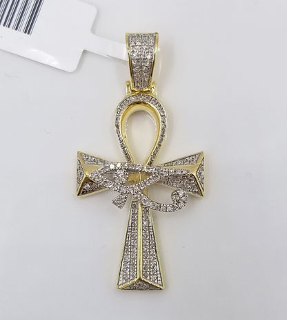 10k Real Gold Cross Evil Eye Pendant Genuine Diamonds Charm 10KT - Reva Jeweler