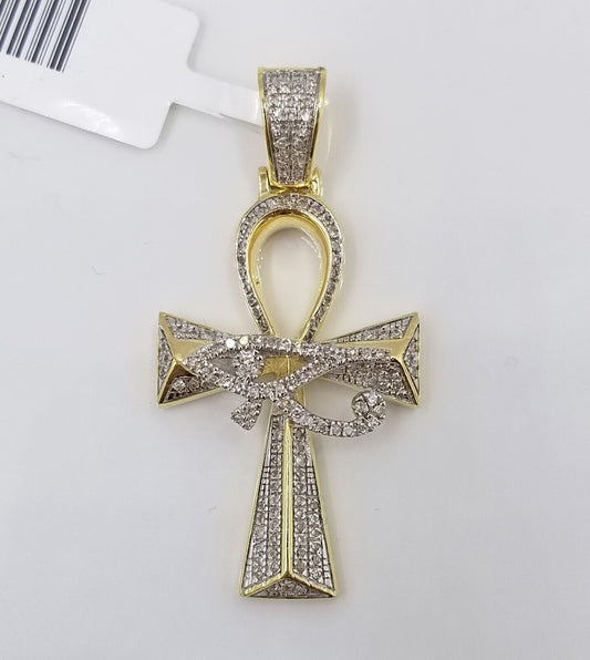 10k Real Gold Cross Evil Eye Pendant Genuine Diamonds Charm 10KT - Reva Jeweler