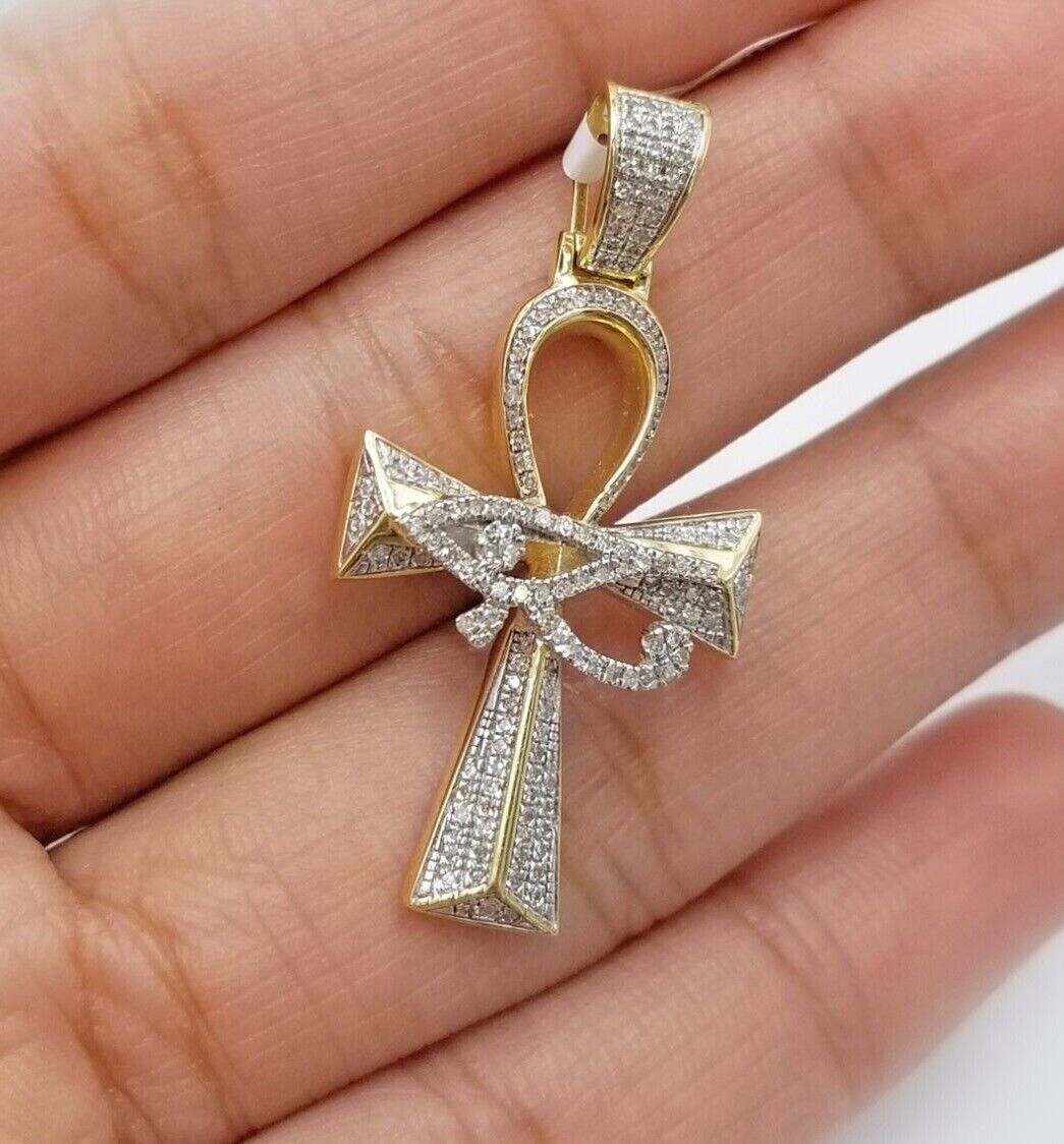 10k Real Gold Cross Evil Eye Pendant Genuine Diamonds Charm 10KT - Reva Jeweler
