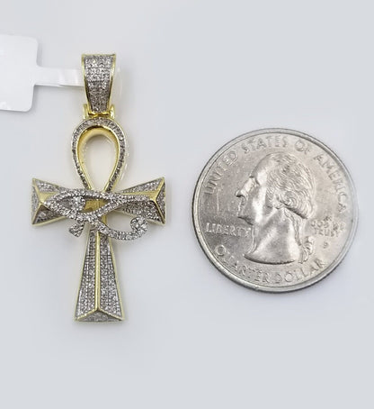10k Real Gold Cross Evil Eye Pendant Genuine Diamonds Charm 10KT - Reva Jeweler