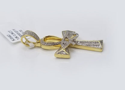 10k Real Gold Cross Evil Eye Pendant Genuine Diamonds Charm 10KT - Reva Jeweler
