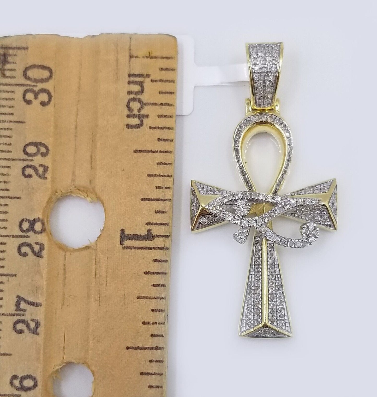 10k Real Gold Cross Evil Eye Pendant Genuine Diamonds Charm 10KT - Reva Jeweler