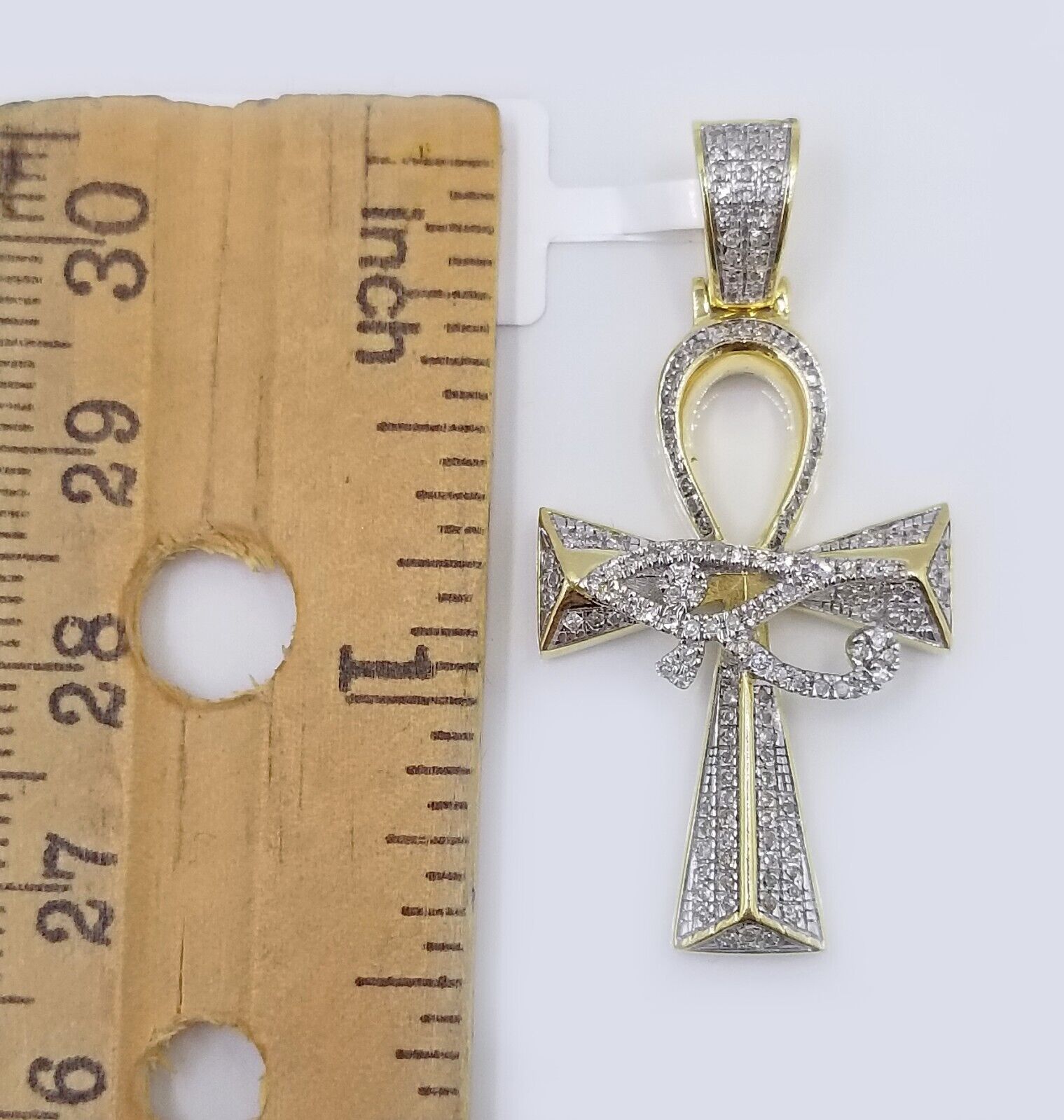 10k Real Gold Cross Evil Eye Pendant Genuine Diamonds Charm 10KT - Reva Jeweler