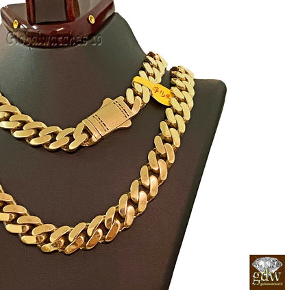 10k Real Gold Men Royal Miami Cuban Monaco Link Chain 24 inch 13.5mm THICK - Reva Jeweler