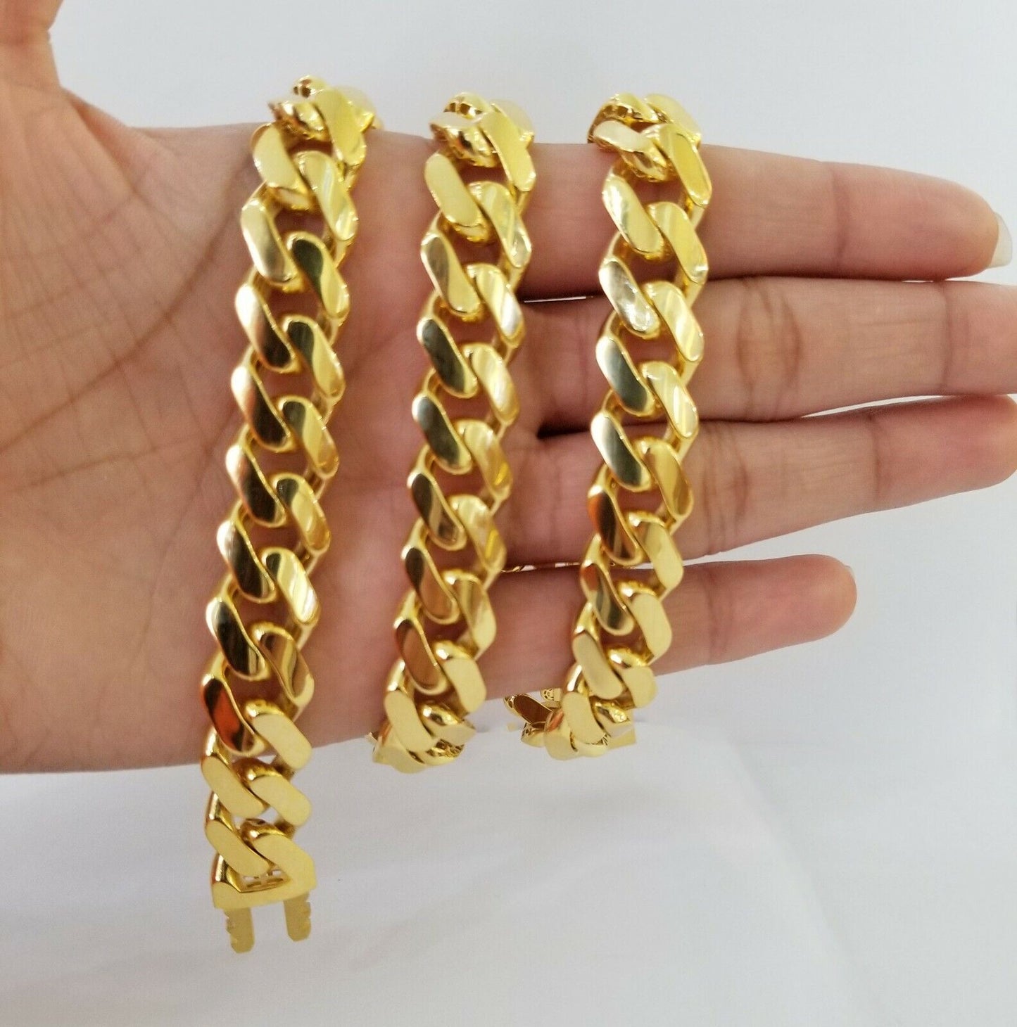 10k Real Gold Miami Cuban Link Chain Monaco 24 inch 13mm Real THICK necklace Men - Reva Jeweler